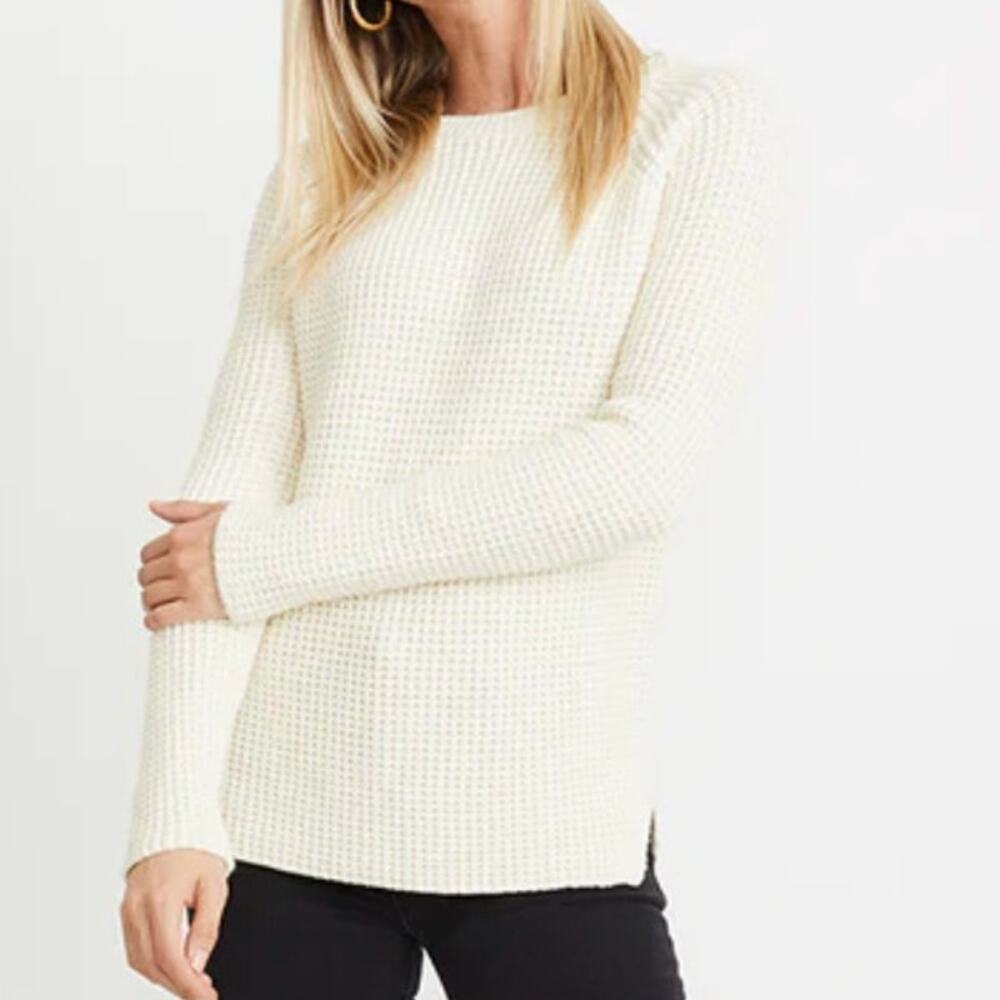 MARINE LAYER Cotton/Wool Delaney Long Sleeve Slouchy Pullover in Off White L